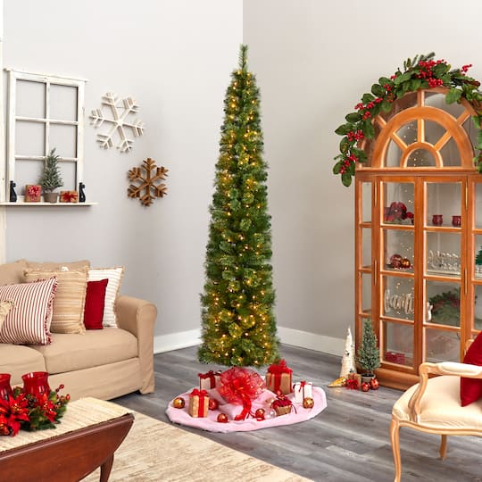 8ft. Pre-Lit Green Pine Artificial Christmas Tree, Clear LED Lights